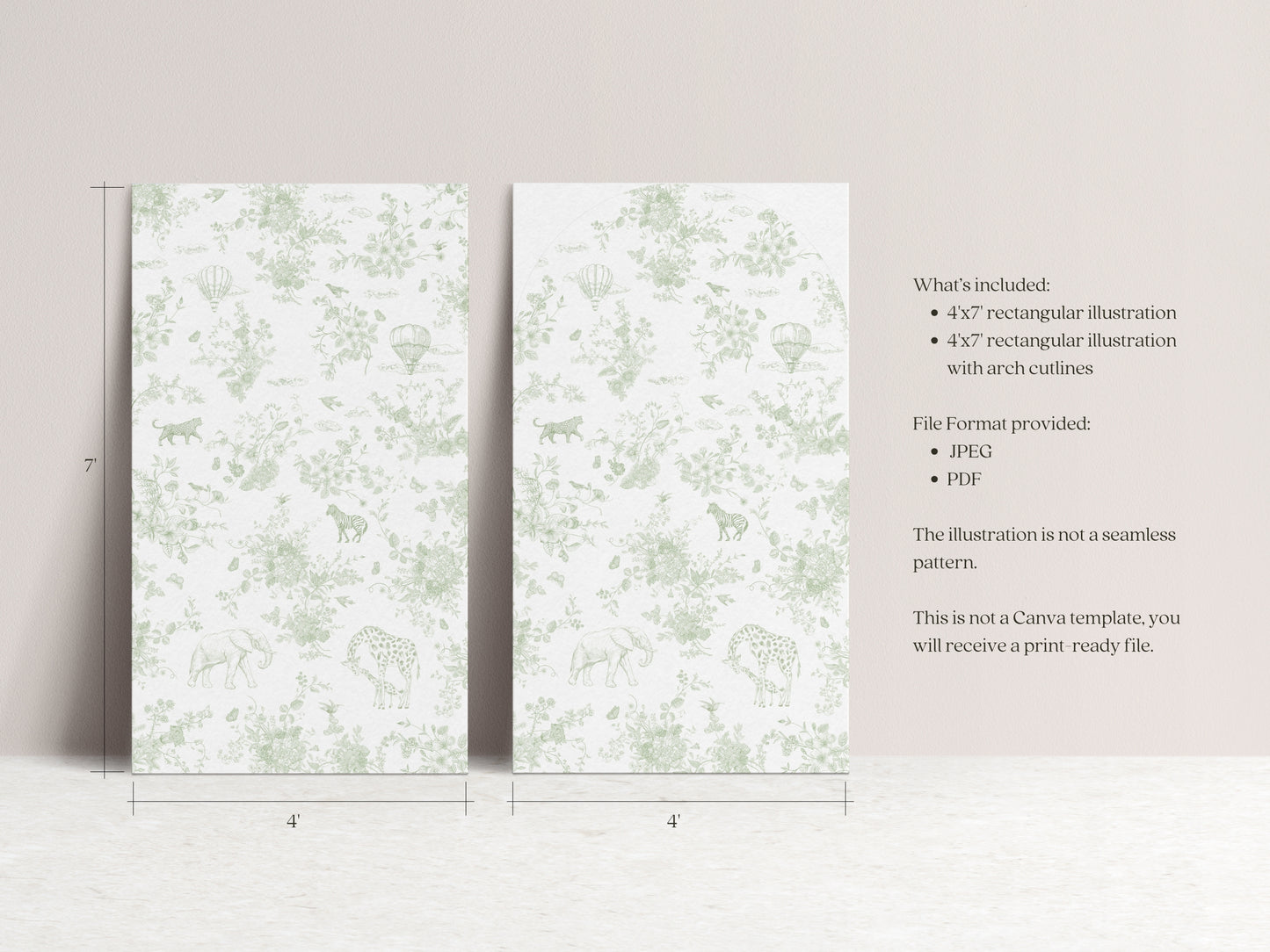 Sage Green Safari Toile Printable Backdrop