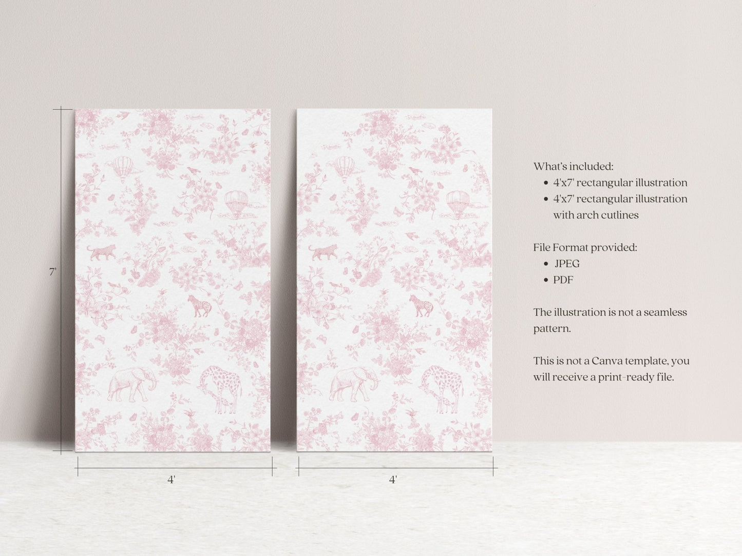 Blush Pink Safari Toile Printable Backdrop - House of Paper Blooms
