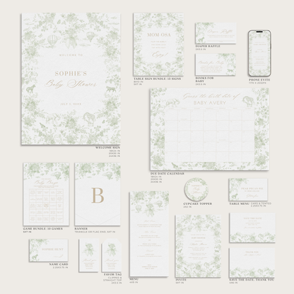 Baby Shower Stationery Bundle — Invitations, Signs, Games & More | Canva Templates for Planners & Hosts