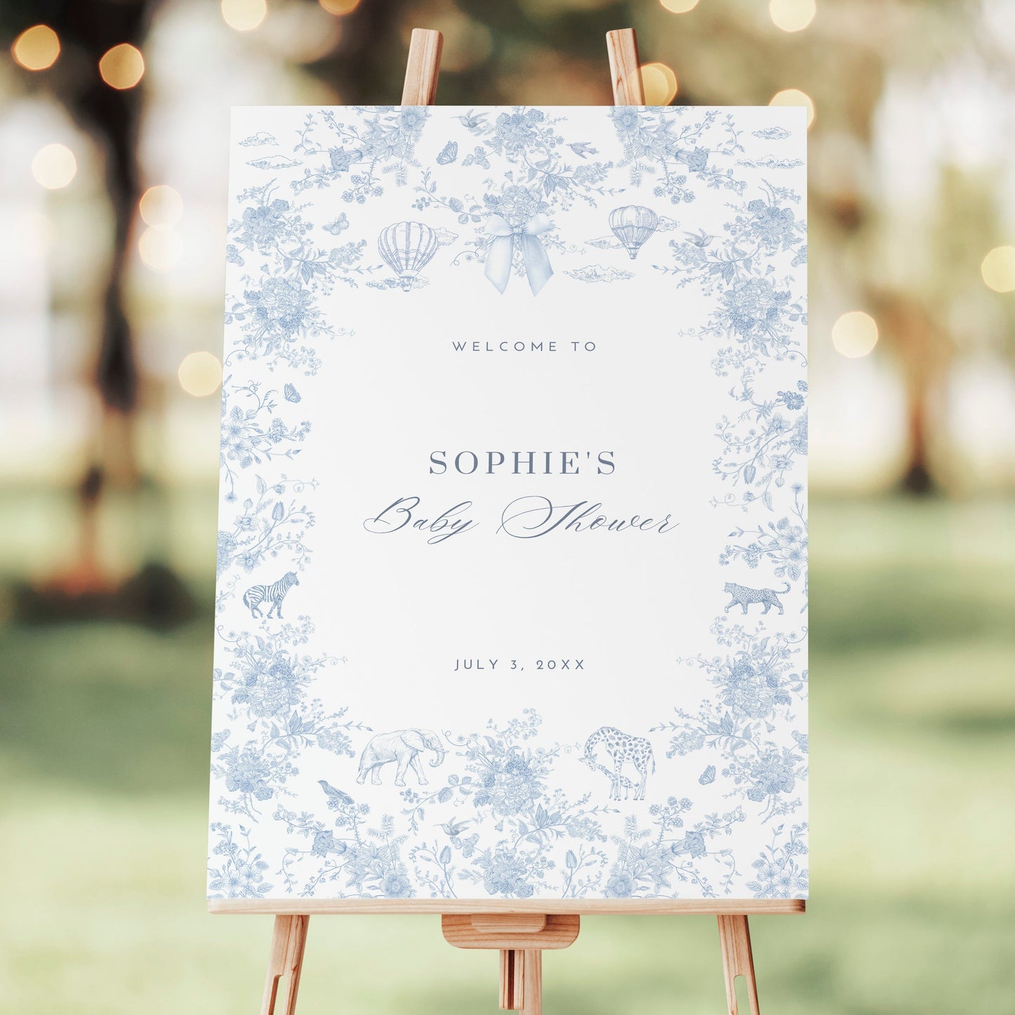 Blue Safari Toile Baby Shower Bundle