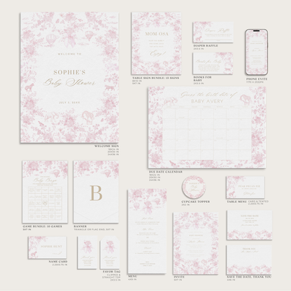 Baby Shower Stationery Bundle — Invitations, Signs, Games & More | Canva Templates for Planners & Hosts
