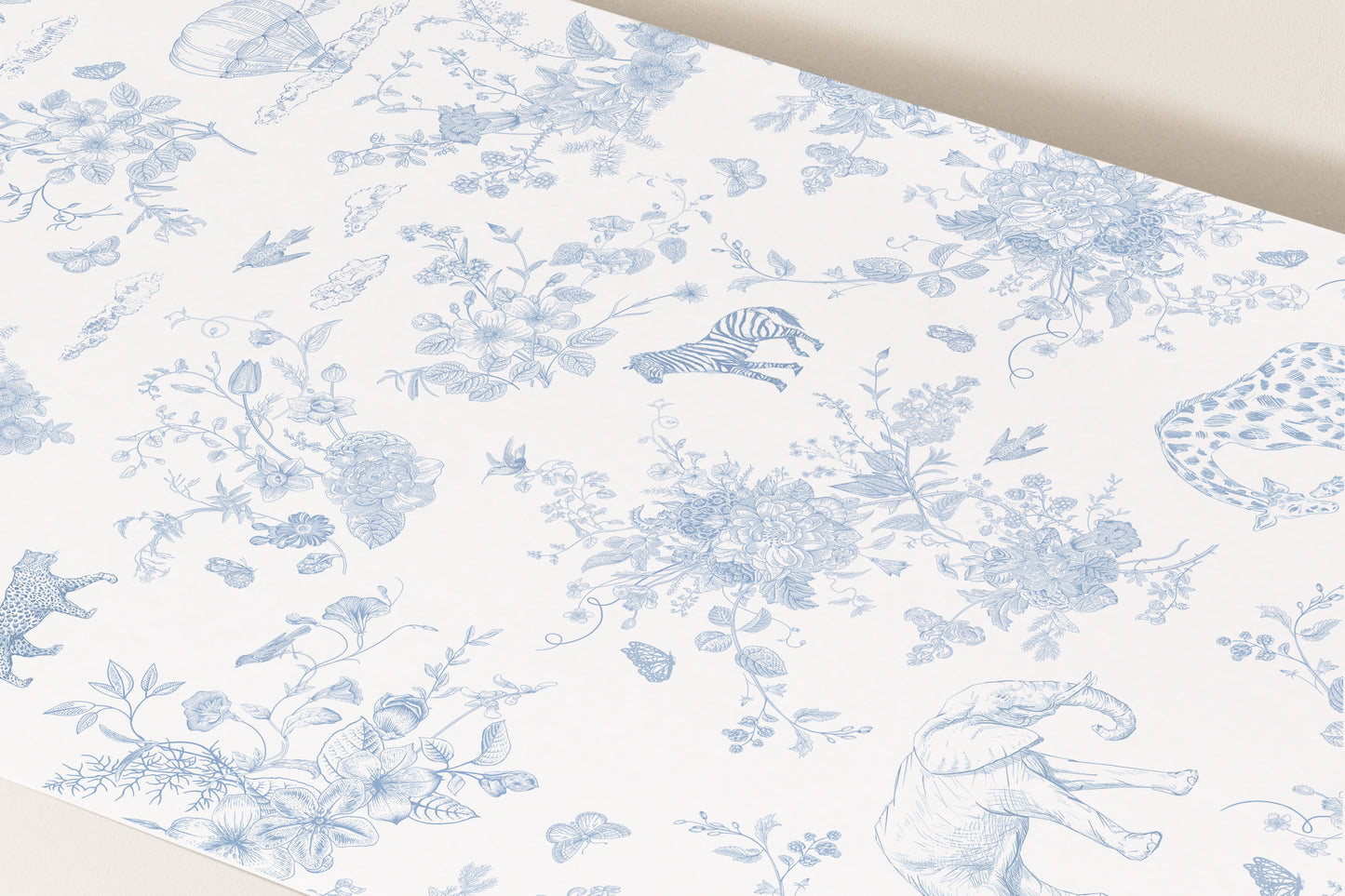 French Blue Safari Toile Printable Backdrop