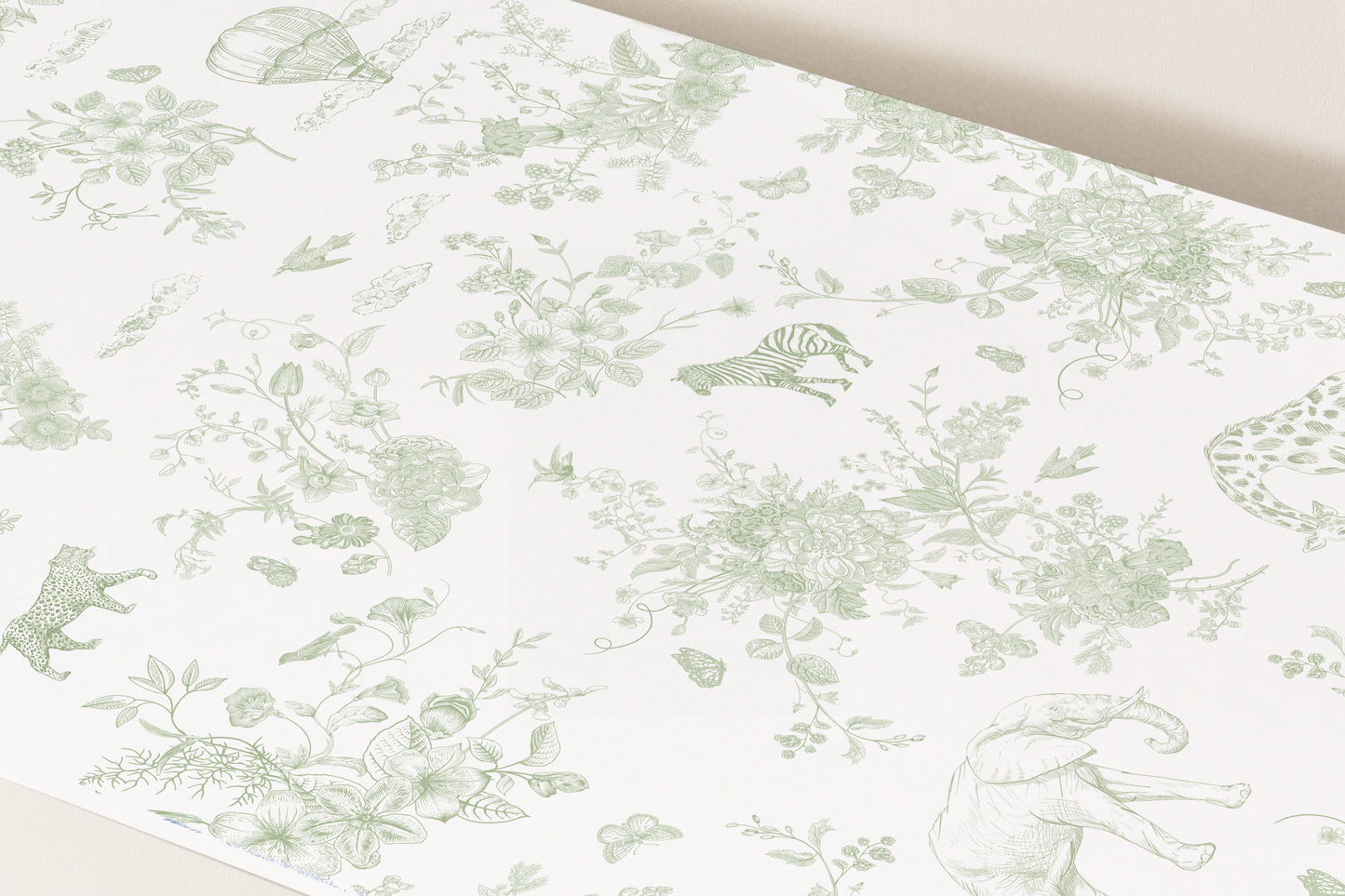 Sage Green Safari Toile Printable Backdrop
