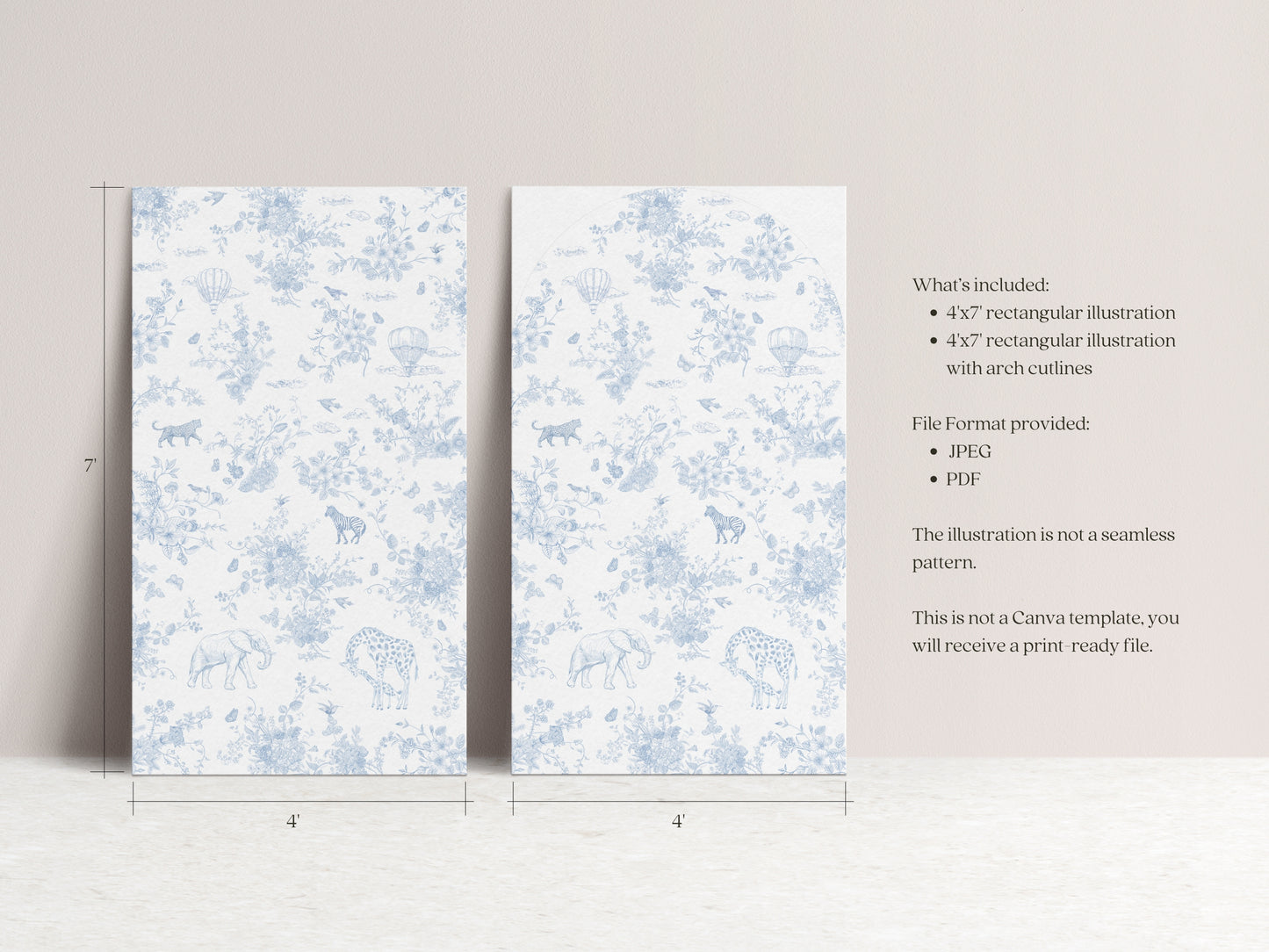 French Blue Safari Toile Printable Backdrop