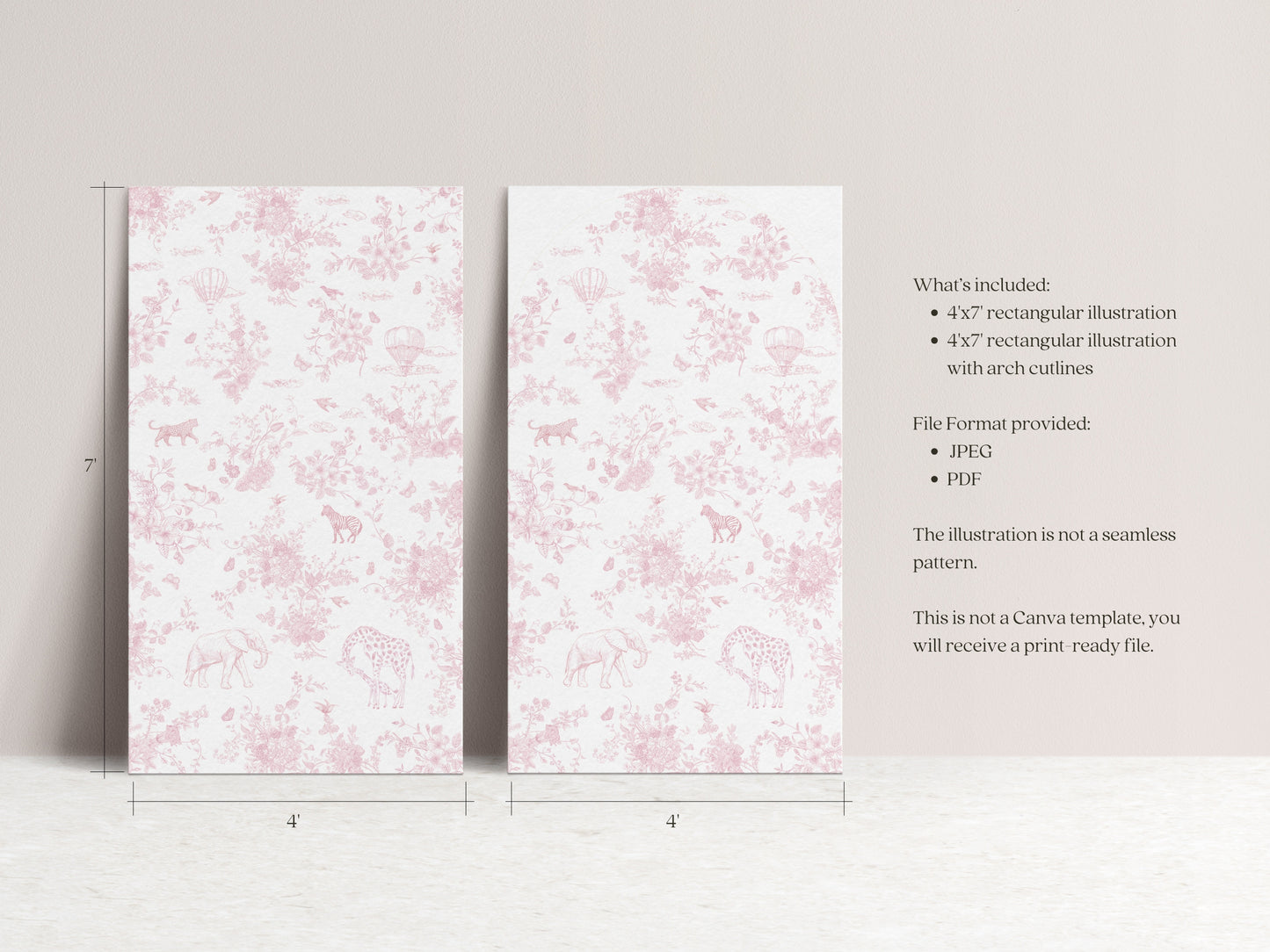 Blush Pink Safari Toile Printable Backdrop