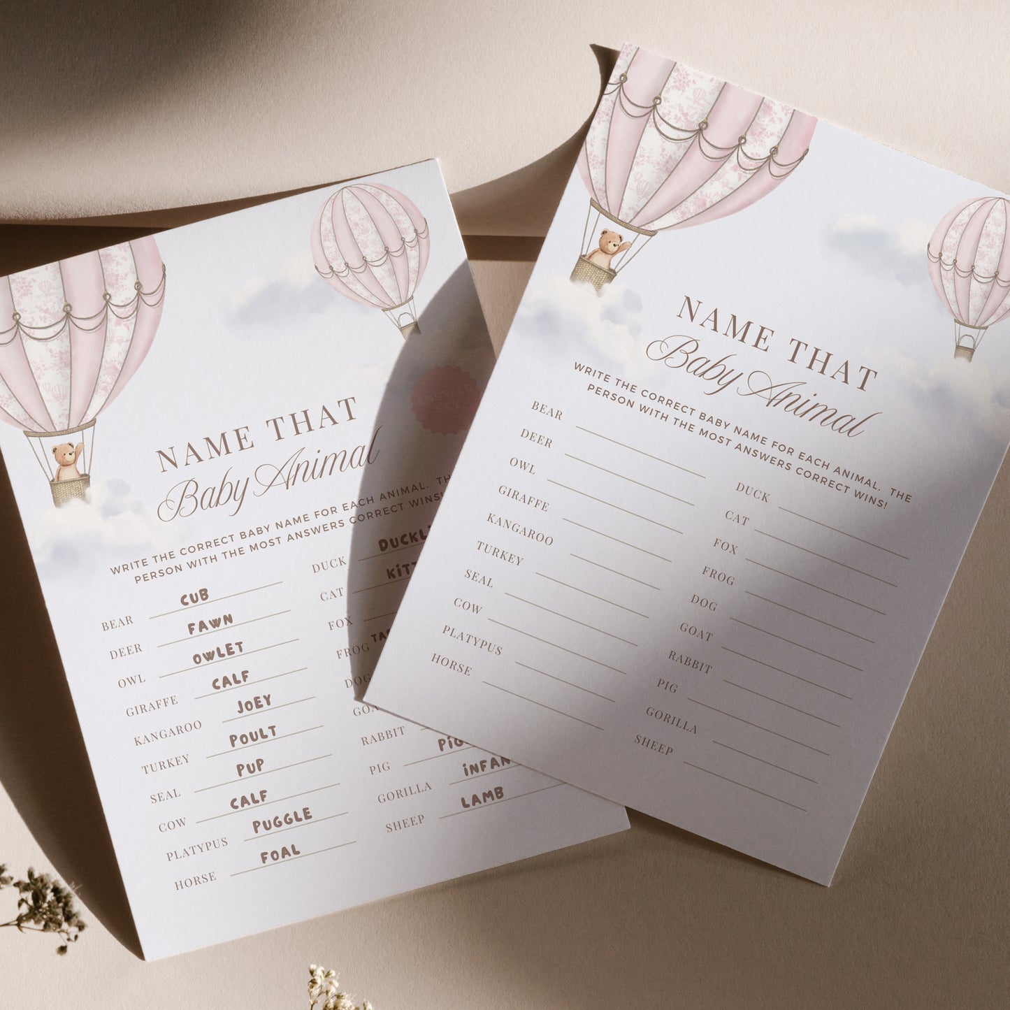 Pink Hot Air Balloon Baby Shower Bundle - Invitations, Signs, Games & More | Canva Templates