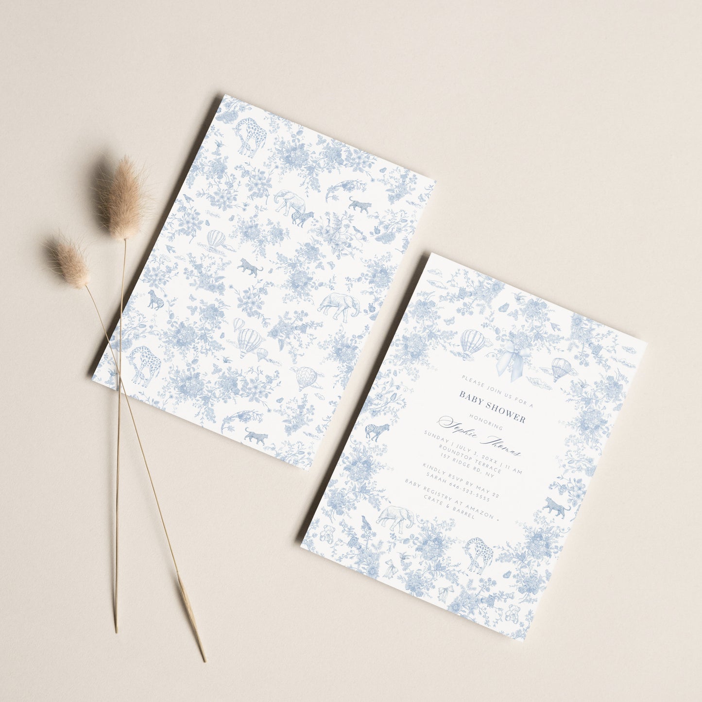 Blue Safari Toile Baby Shower Bundle