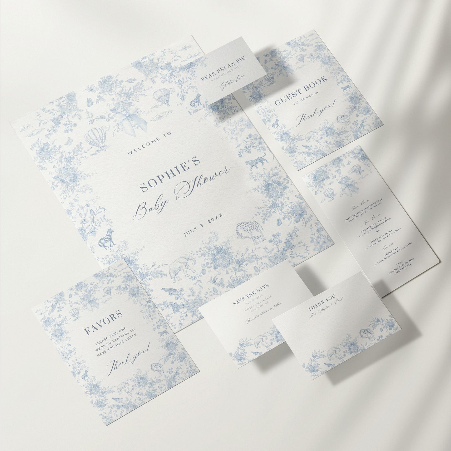 Blue Safari Toile Baby Shower Bundle