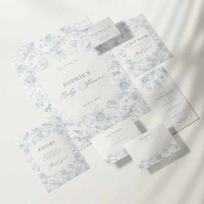 Blue Safari Toile Baby Shower Bundle