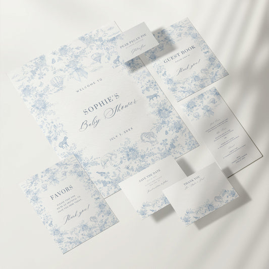 Blue Safari Toile Baby Shower Bundle