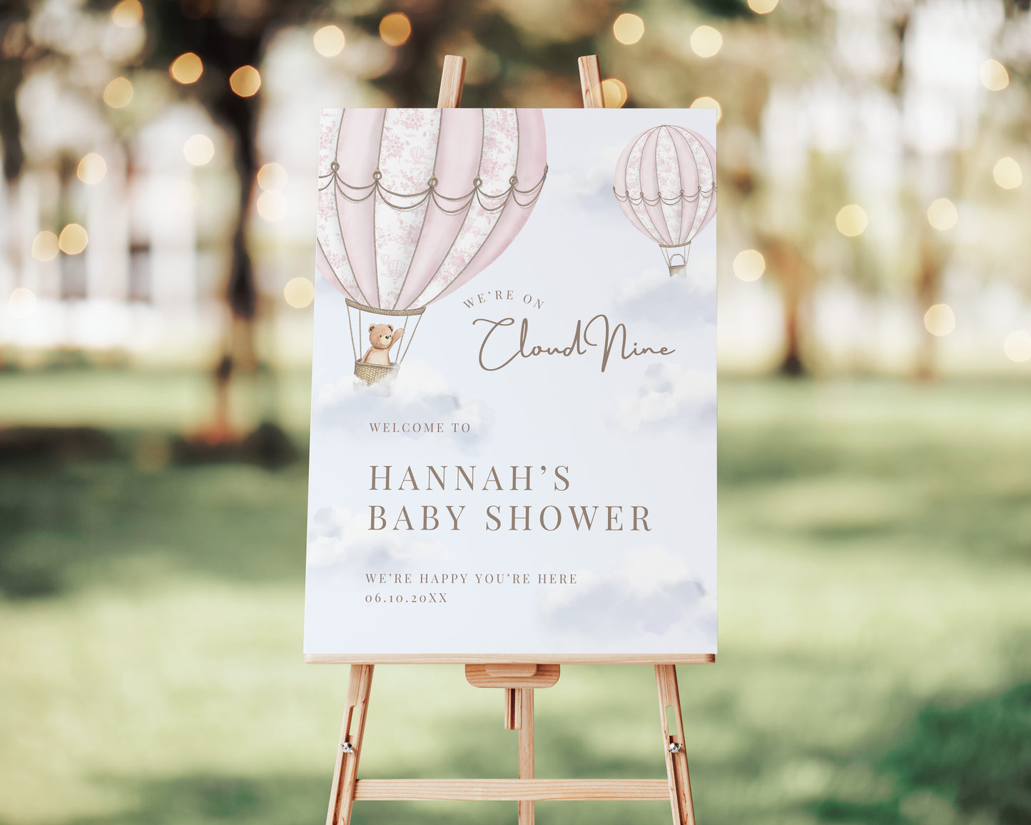 Pink Hot Air Balloon Baby Shower Bundle - Invitations, Signs, Games & More | Canva Templates