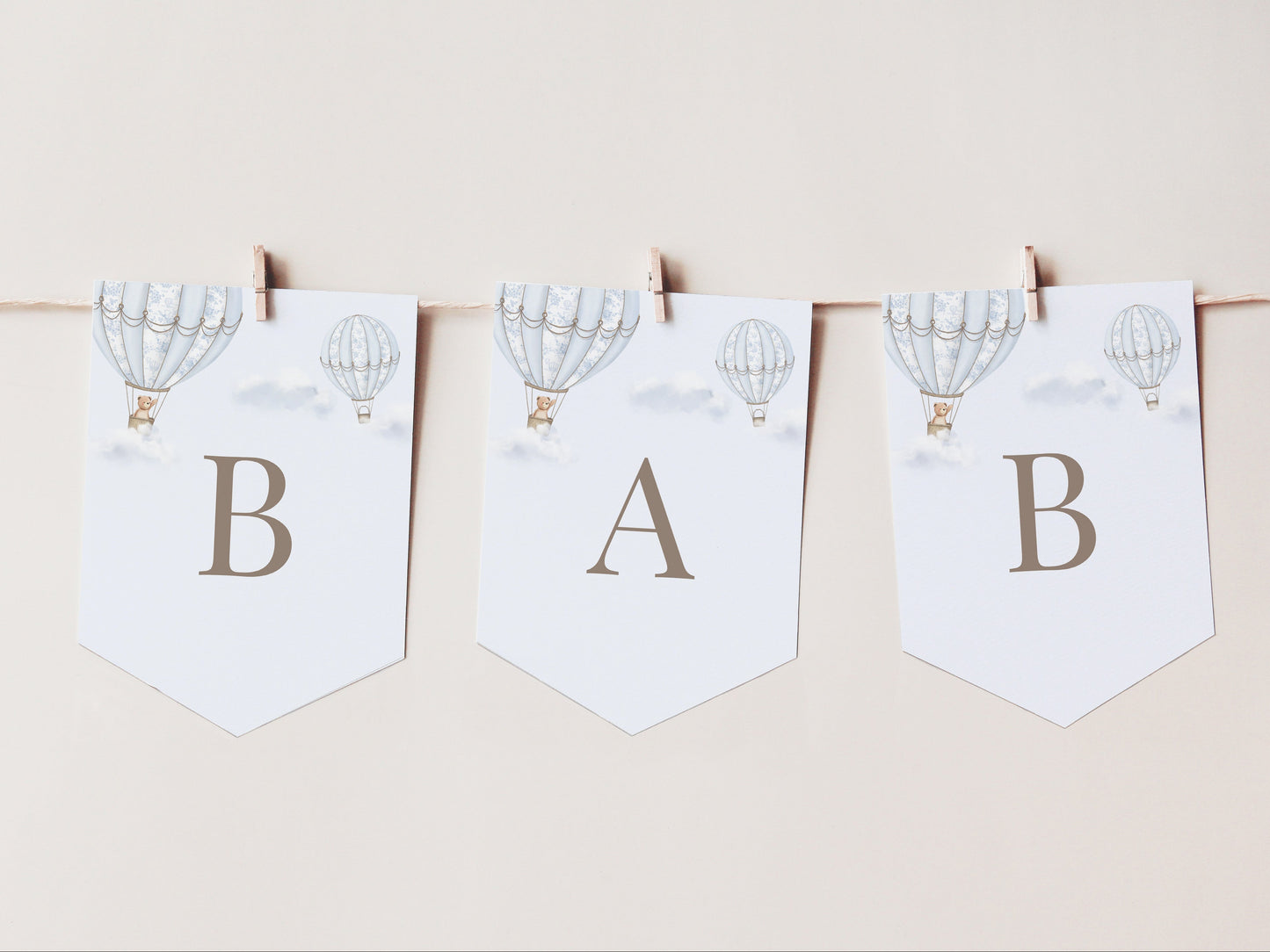 Blue Hot Air Balloon Baby Shower Bundle - Invitations, Signs, Games & More | Canva Templates