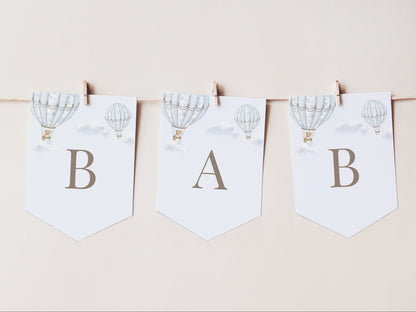 Blue Hot Air Balloon Baby Shower Bundle - Invitations, Signs, Games & More | Canva Templates