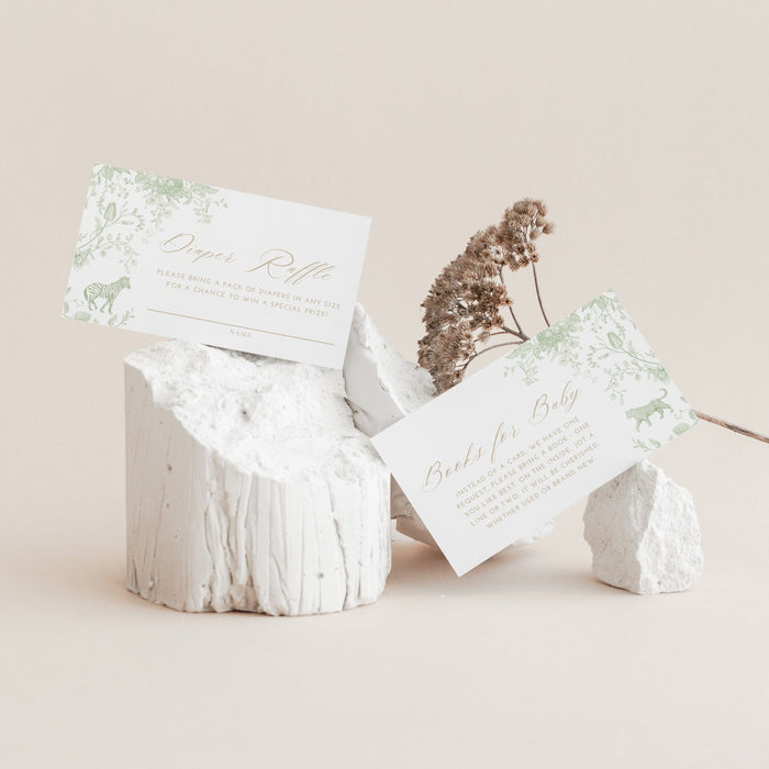 Decorative stone holder with floral-themed cards on a beige background