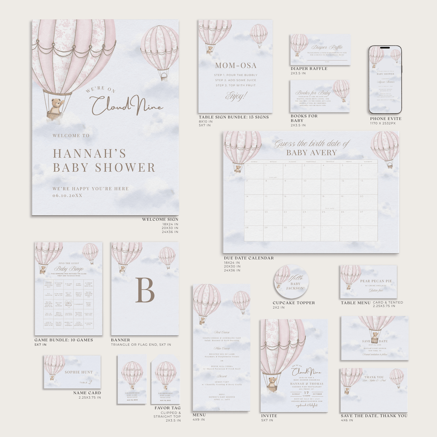 Blush Pink Hot Air Balloon Baby Shower Collection - House of Paper Blooms