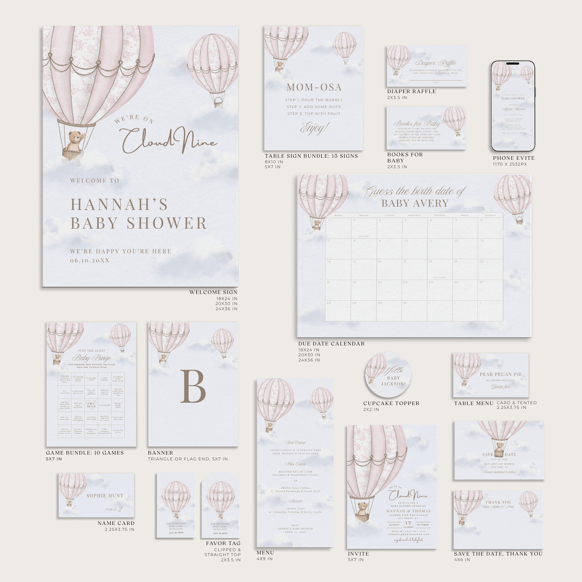 Blush Pink Hot Air Balloon Baby Shower Collection - House of Paper Blooms