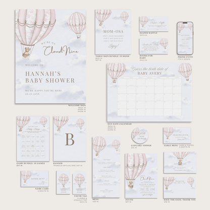 Blush Pink Hot Air Balloon Baby Shower Collection - House of Paper Blooms