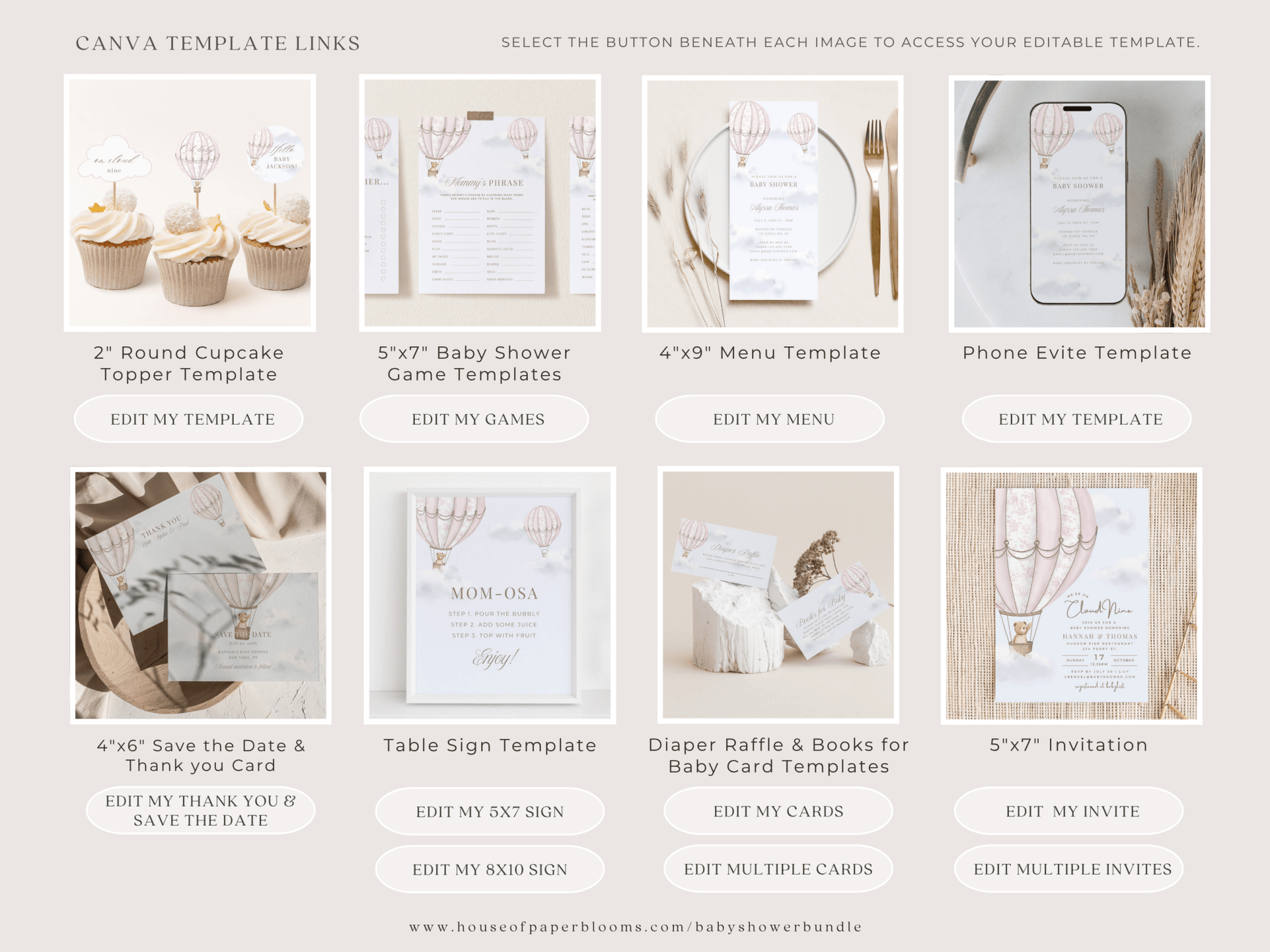 Blush Pink Hot Air Balloon Baby Shower Collection - House of Paper Blooms