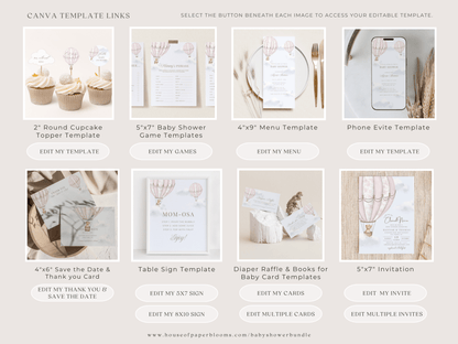 Blush Pink Hot Air Balloon Baby Shower Collection - House of Paper Blooms