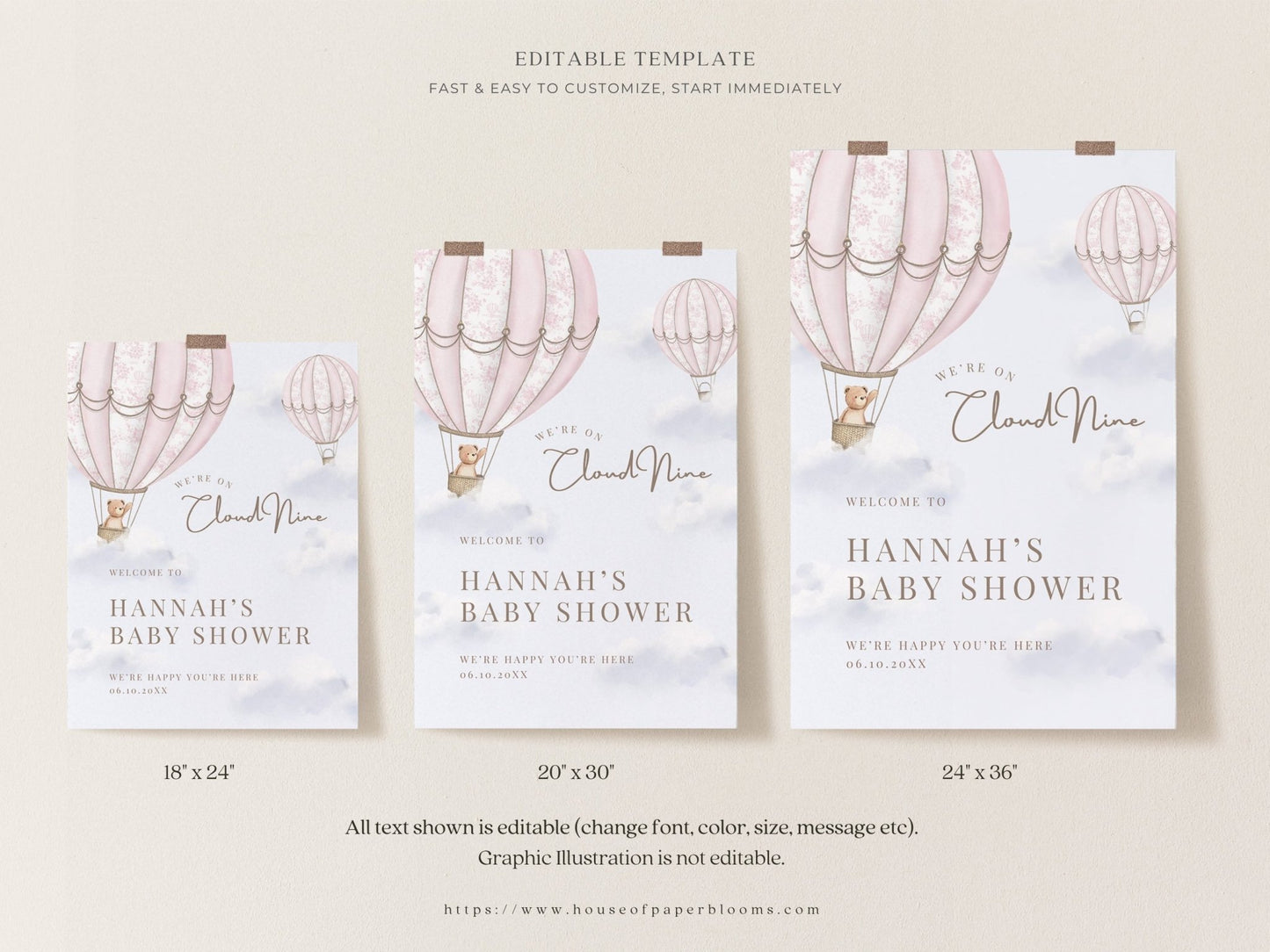 Blush Pink Hot Air Balloon Baby Shower Collection - House of Paper Blooms