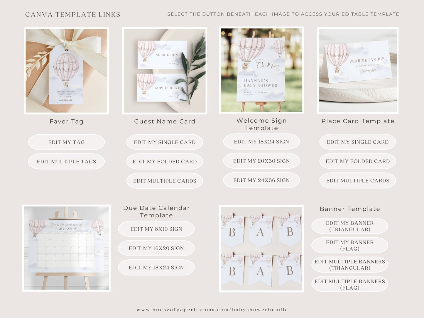 Blush Pink Hot Air Balloon Baby Shower Collection - House of Paper Blooms