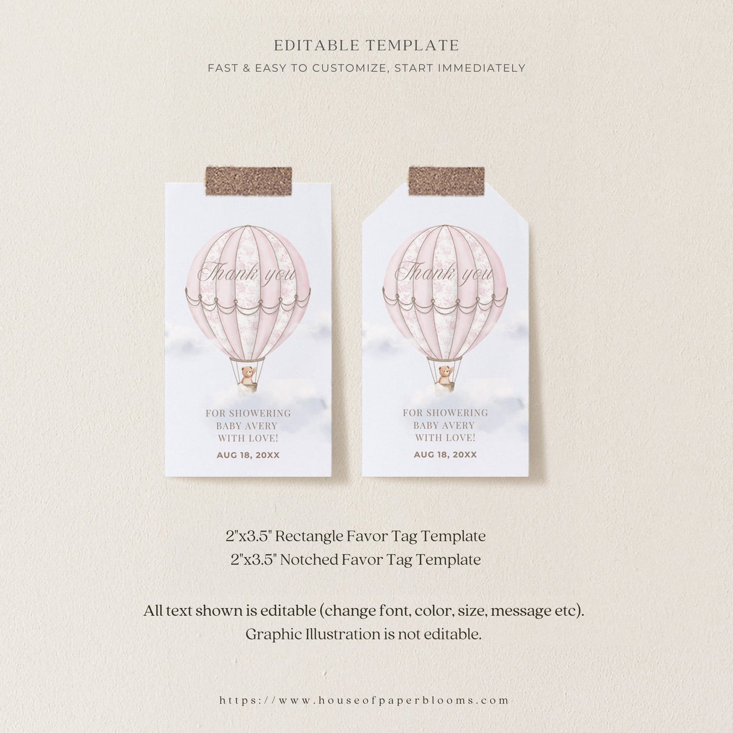 Blush Pink Hot Air Balloon Baby Shower Collection - House of Paper Blooms