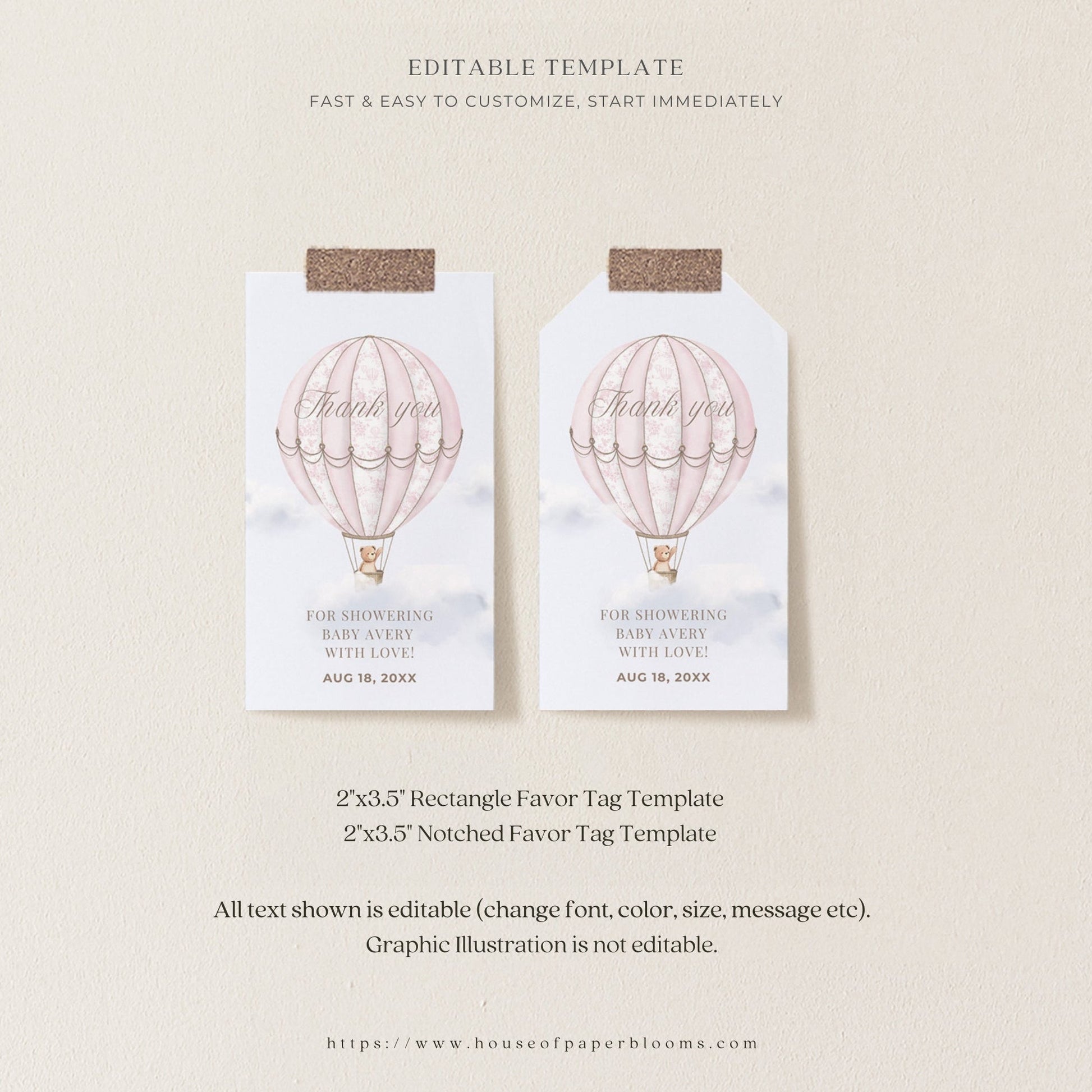 Blush Pink Hot Air Balloon Baby Shower Collection - House of Paper Blooms