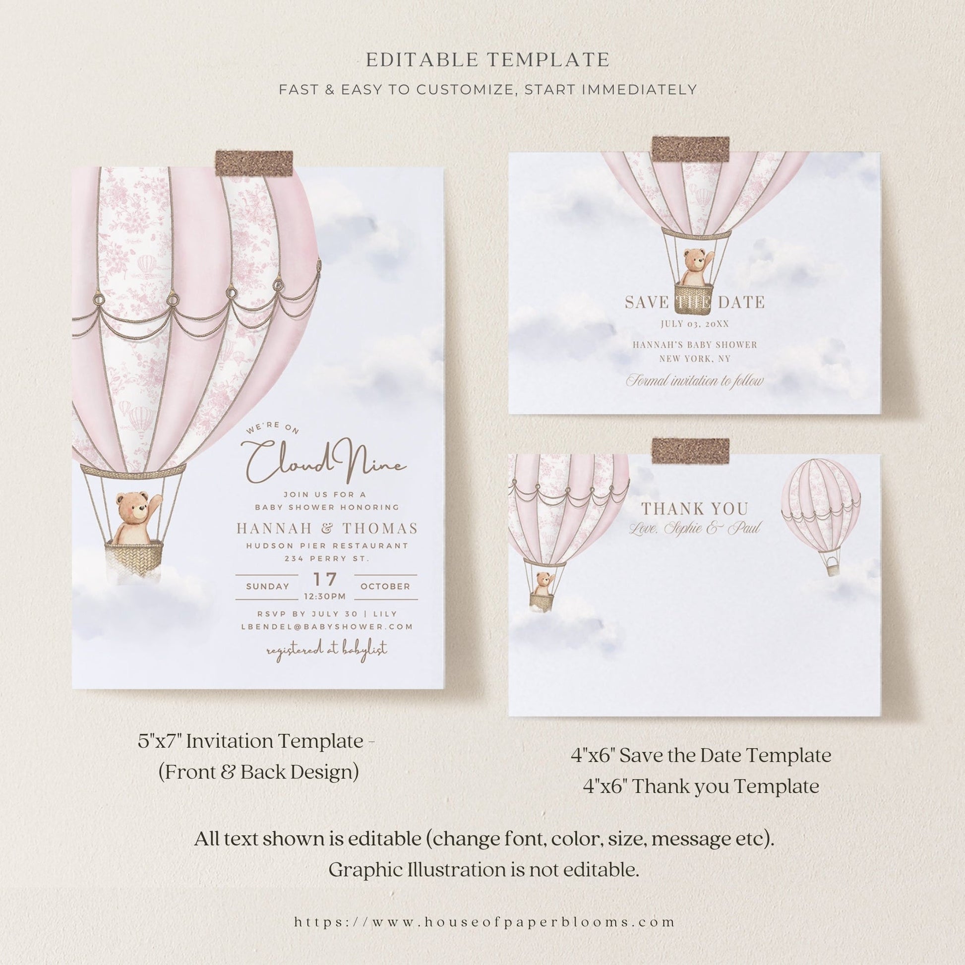 Blush Pink Hot Air Balloon Baby Shower Collection - House of Paper Blooms