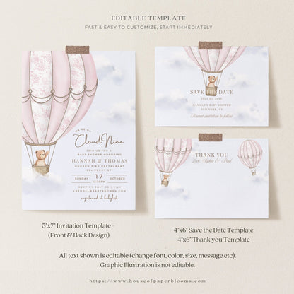 Blush Pink Hot Air Balloon Baby Shower Collection - House of Paper Blooms