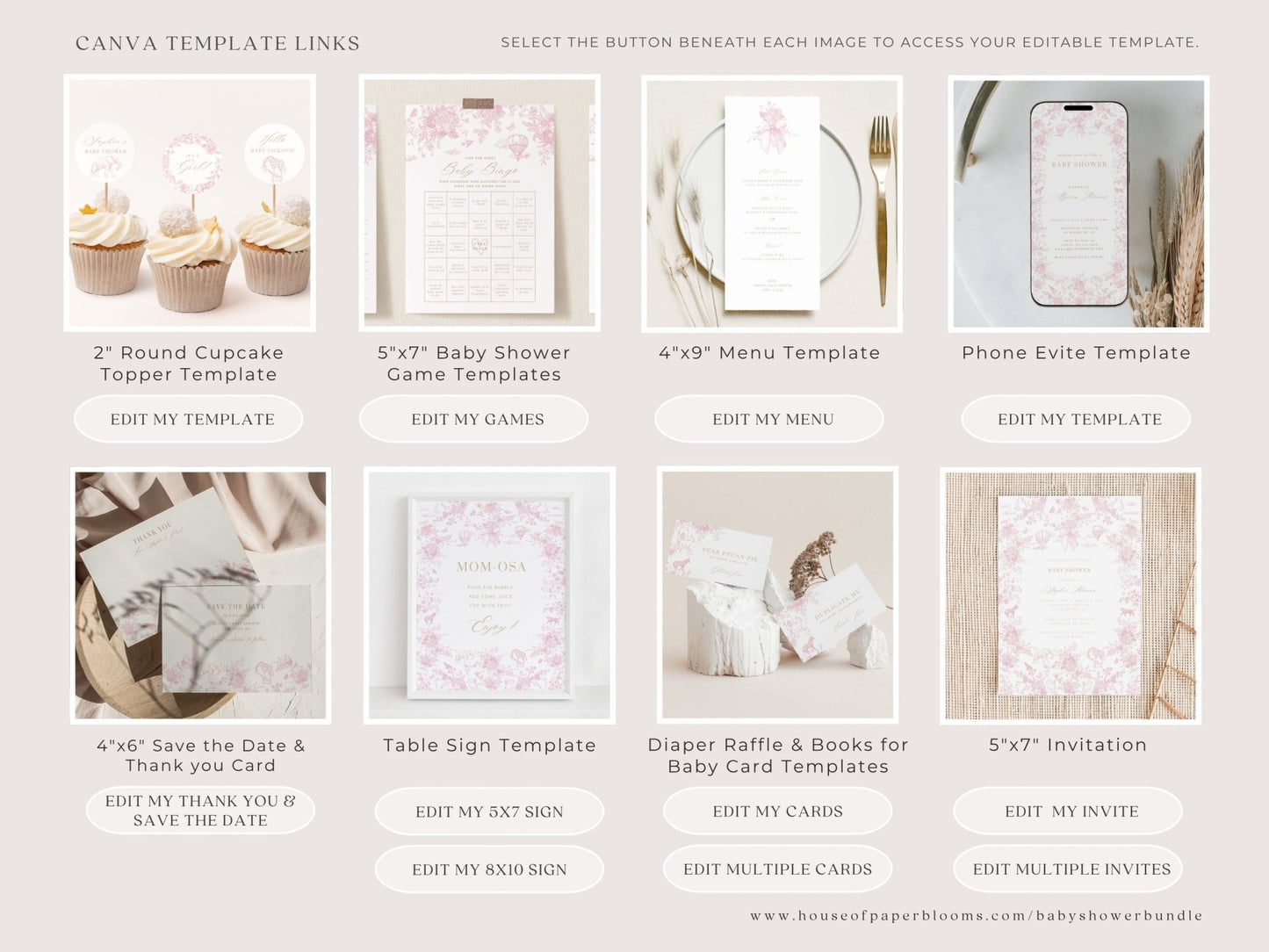 Blush Pink Safari Toile Baby Shower Collection - House of Paper Blooms