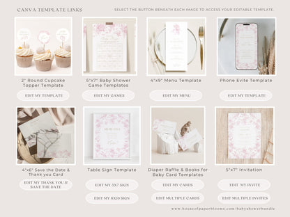 Blush Pink Safari Toile Baby Shower Collection - House of Paper Blooms