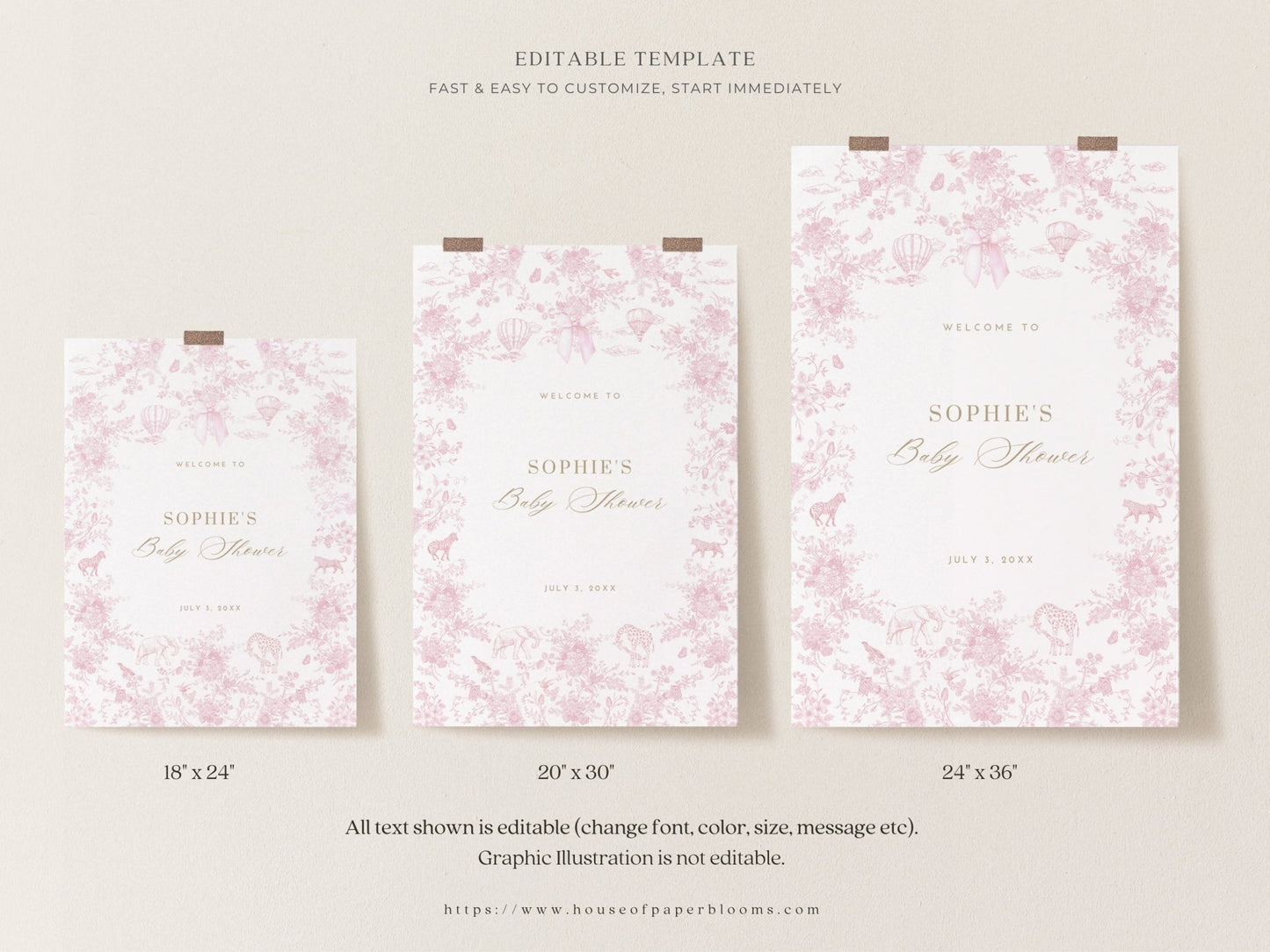 Blush Pink Safari Toile Baby Shower Collection - House of Paper Blooms