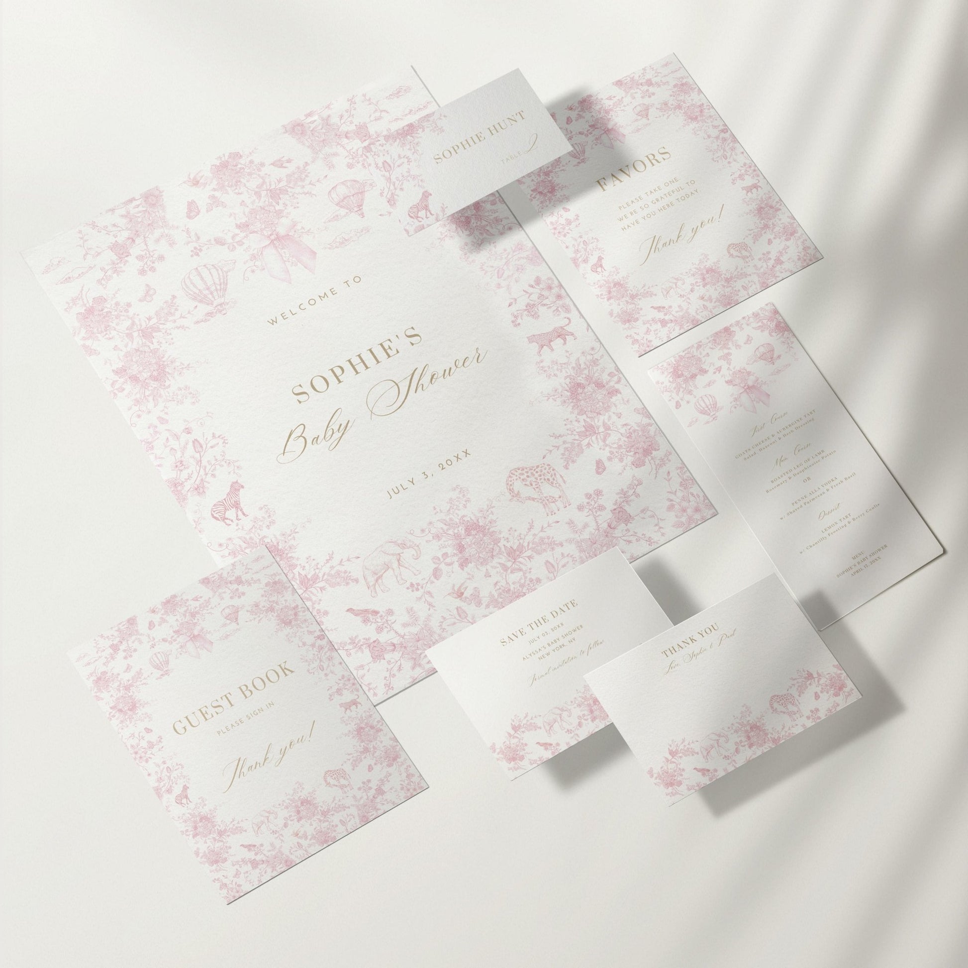 Blush Pink Safari Toile Baby Shower Collection - House of Paper Blooms