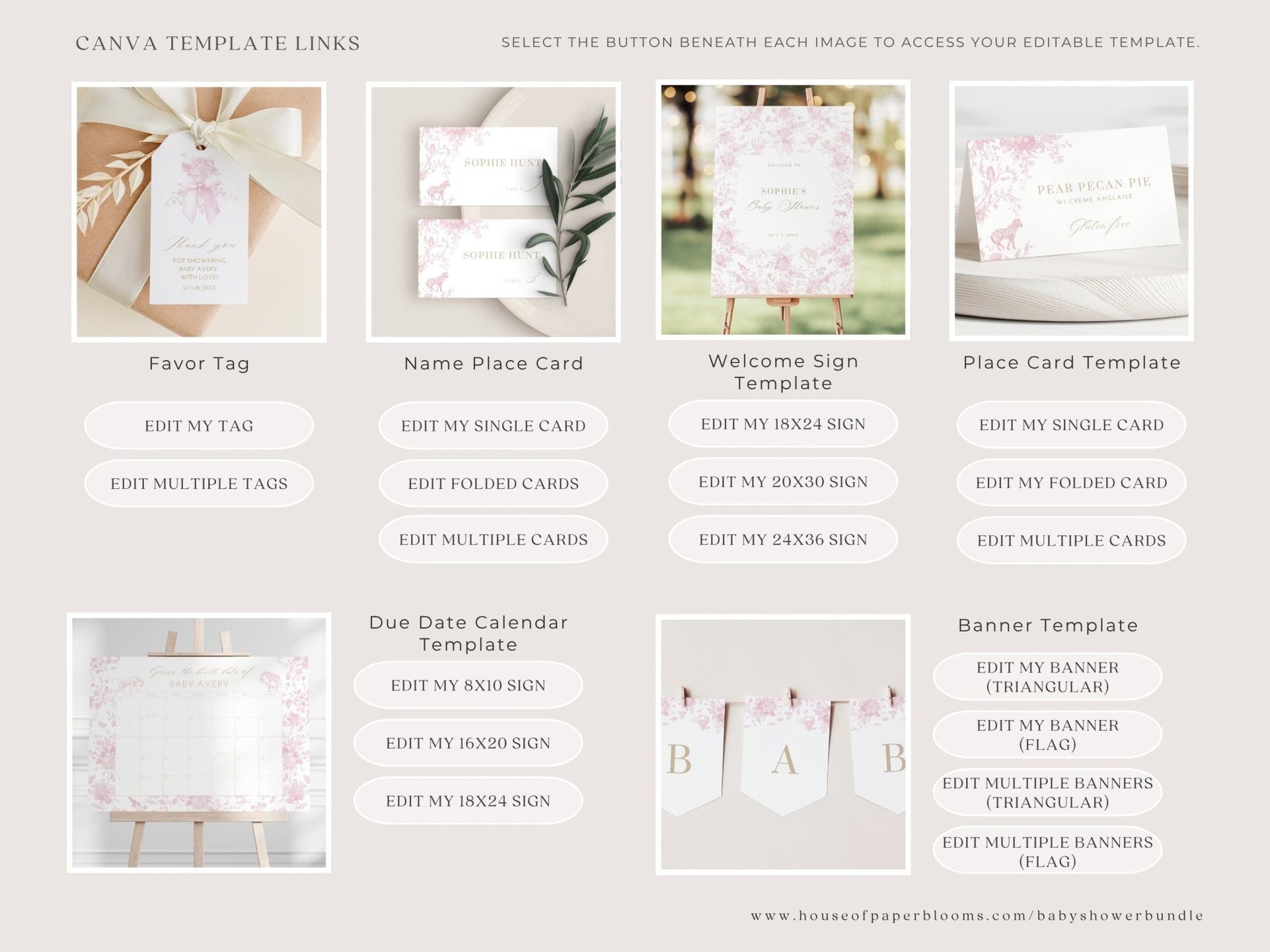Blush Pink Safari Toile Baby Shower Collection - House of Paper Blooms
