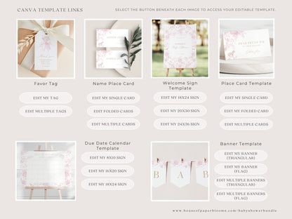 Blush Pink Safari Toile Baby Shower Collection - House of Paper Blooms