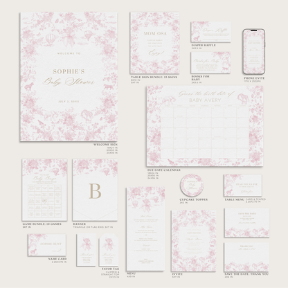Blush Pink Safari Toile Baby Shower Collection - House of Paper Blooms