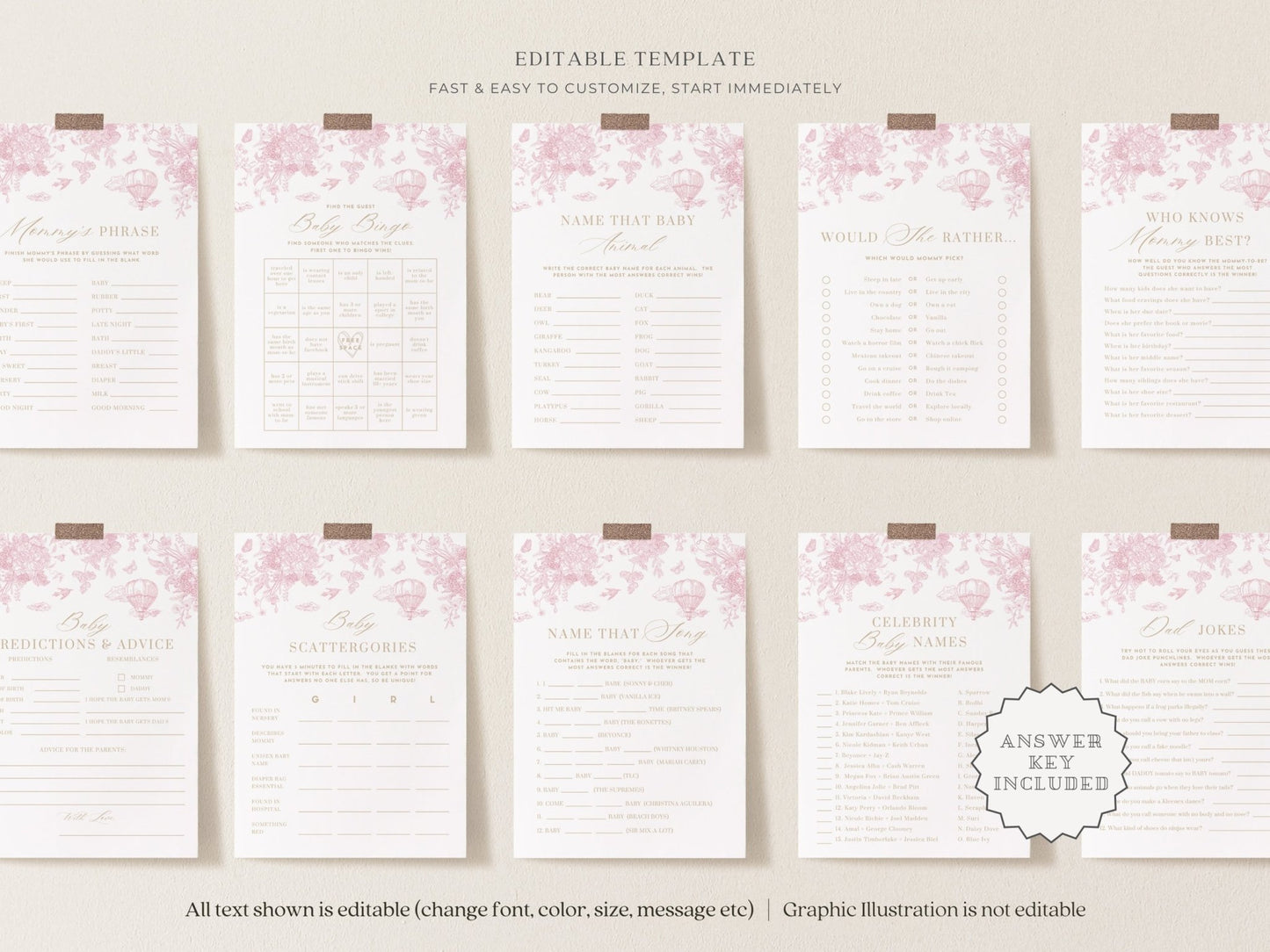 Blush Pink Safari Toile Baby Shower Collection - House of Paper Blooms