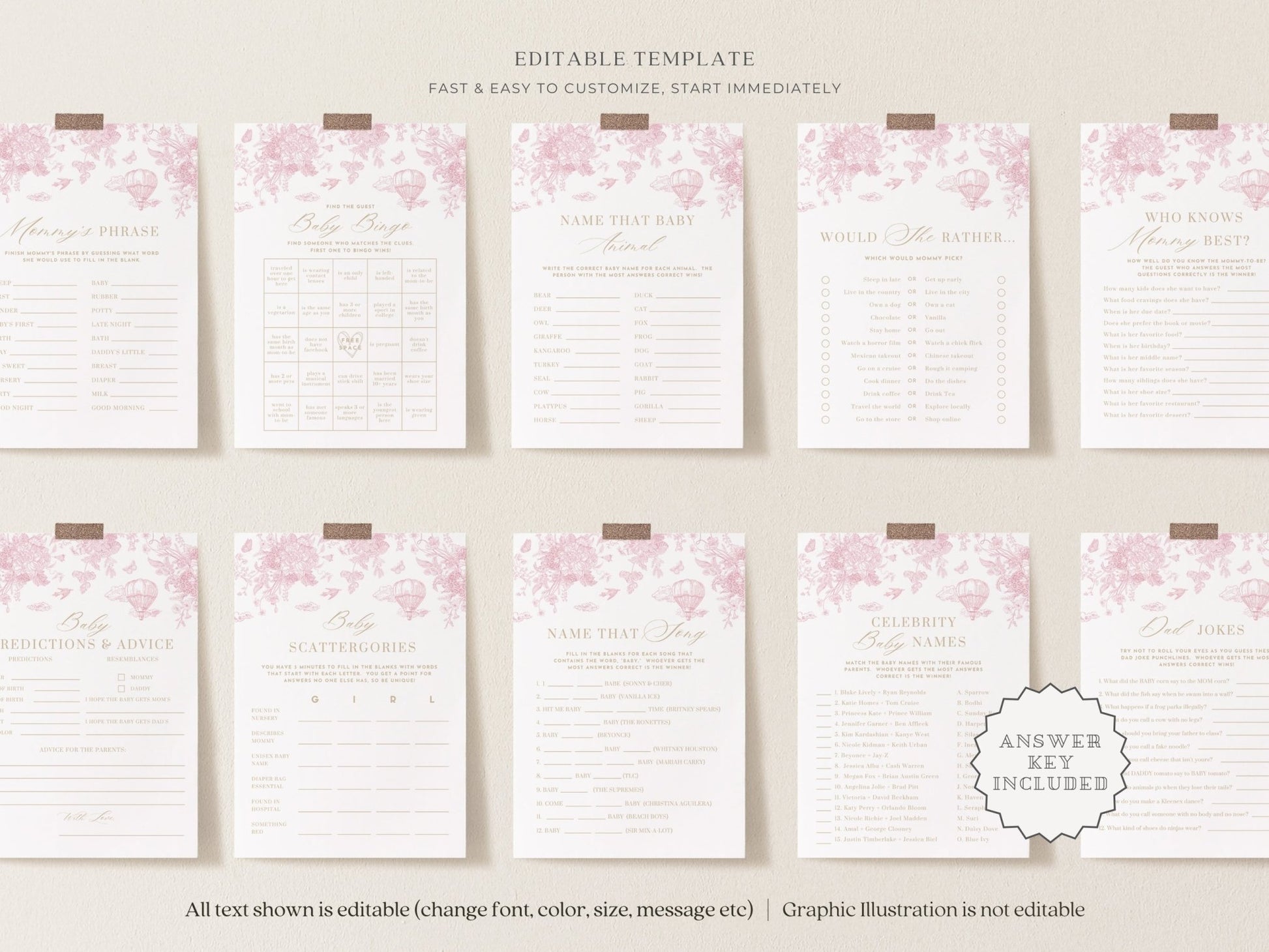 Blush Pink Safari Toile Baby Shower Collection - House of Paper Blooms