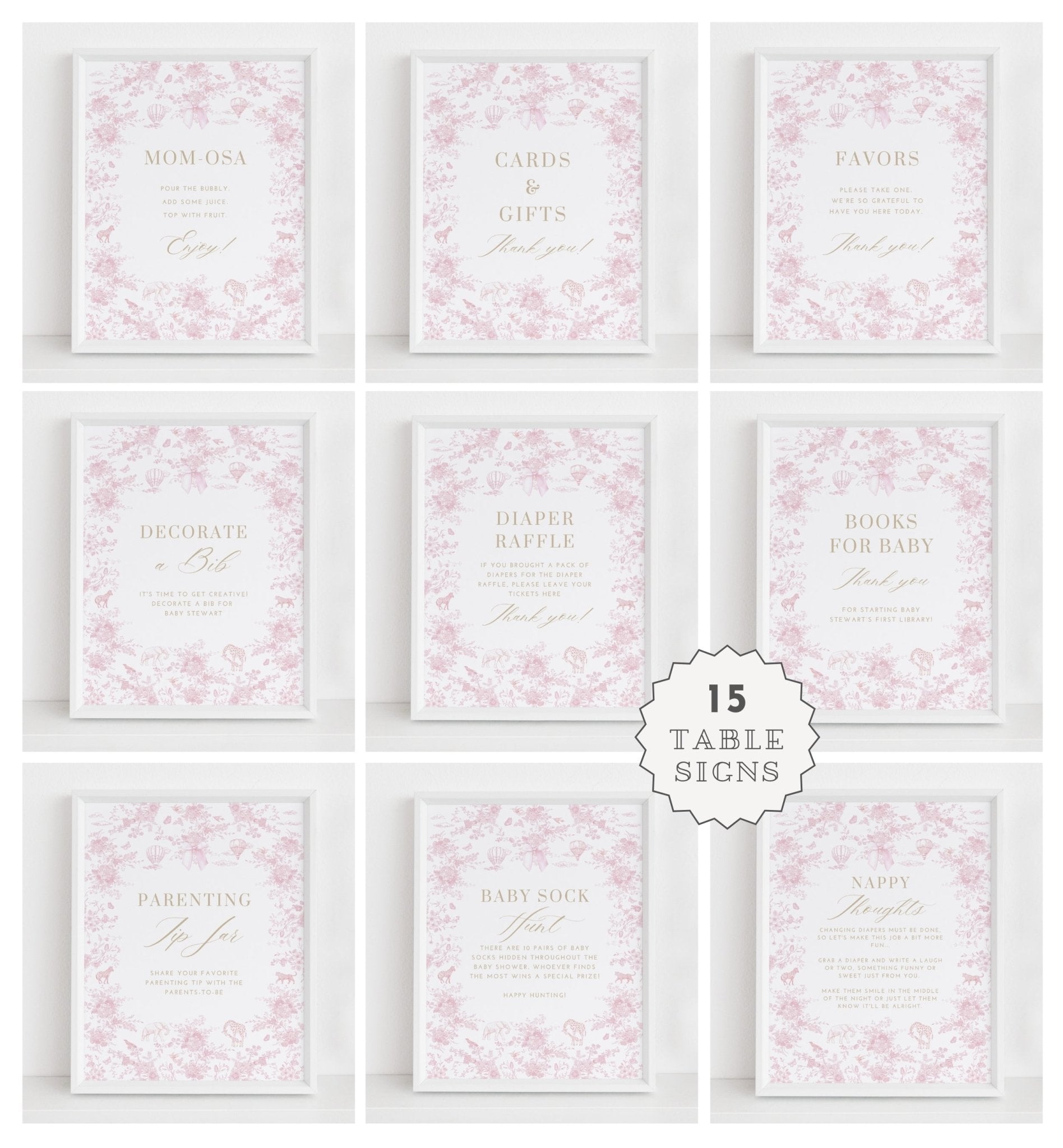 Blush Pink Safari Toile Baby Shower Collection - House of Paper Blooms