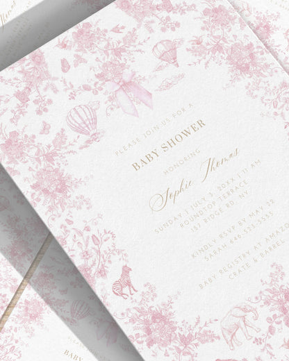 Blush Pink Safari Toile Baby Shower Collection - House of Paper Blooms