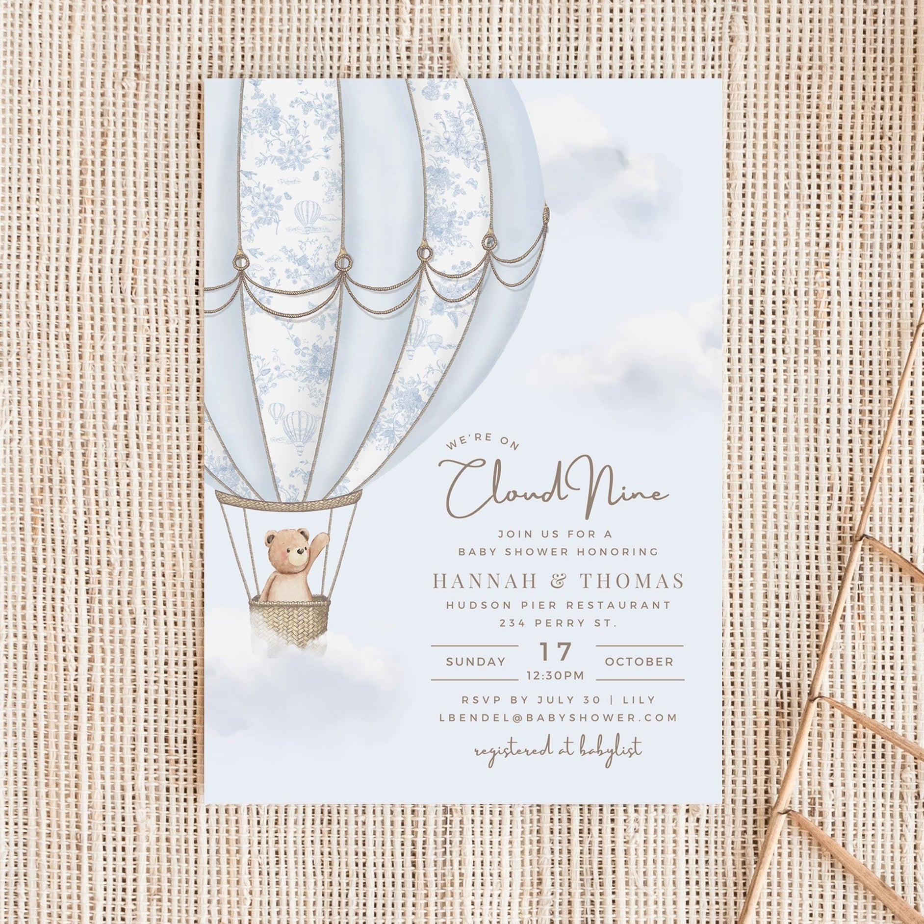 French Blue Hot Air Balloon Baby Shower Collection - House of Paper Blooms