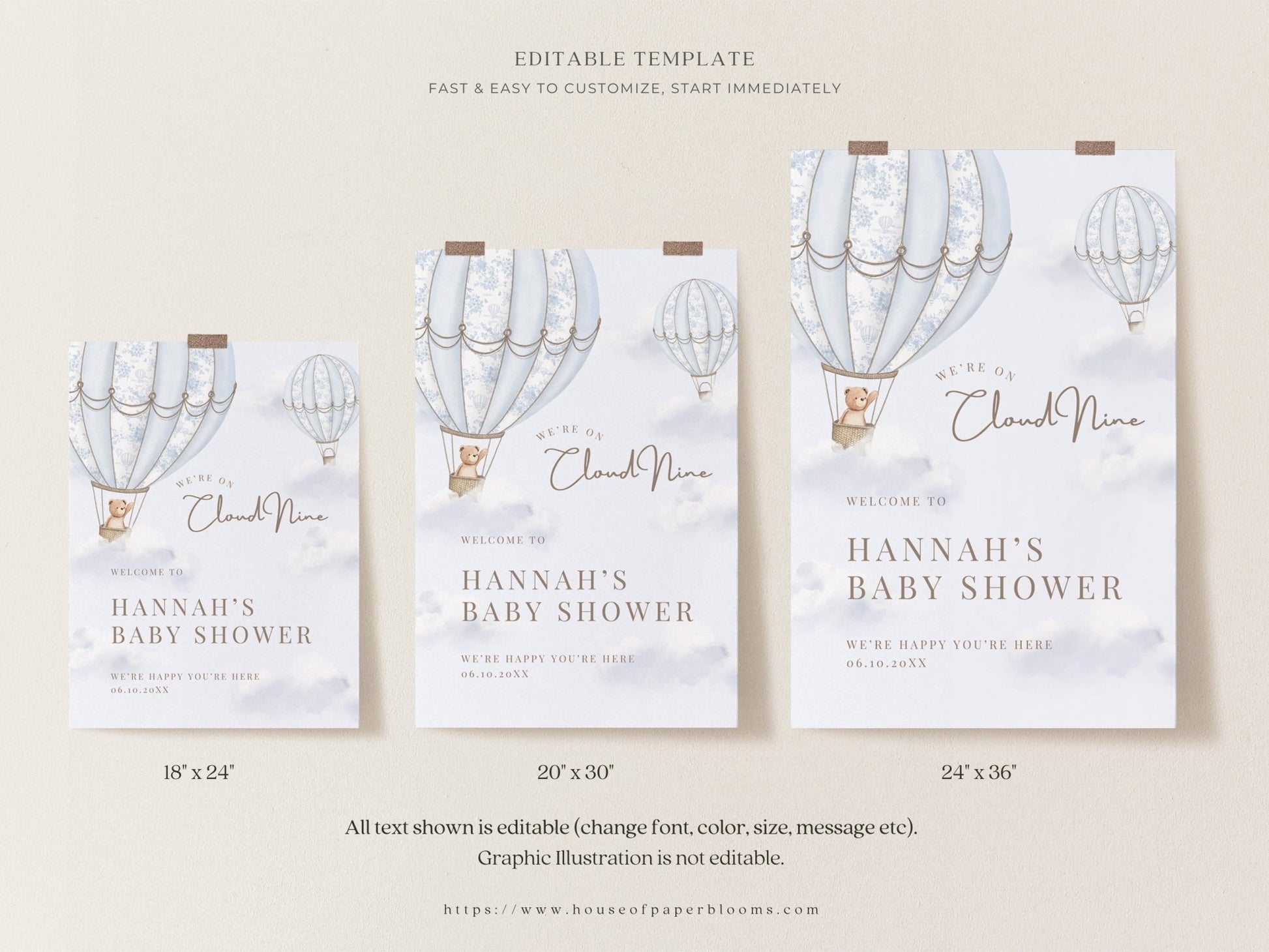 French Blue Hot Air Balloon Baby Shower Collection - House of Paper Blooms