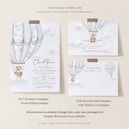 French Blue Hot Air Balloon Baby Shower Collection - House of Paper Blooms