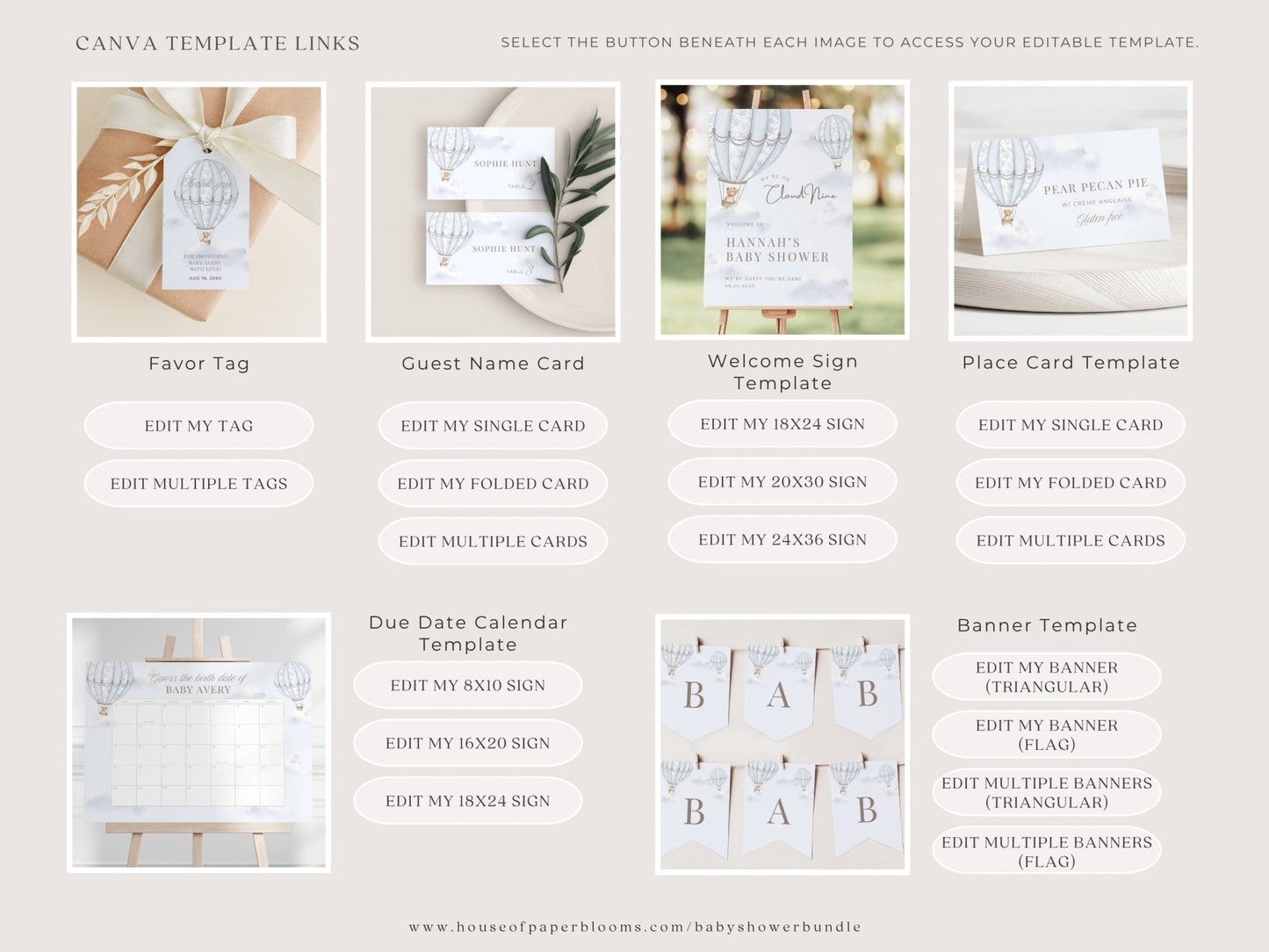 French Blue Hot Air Balloon Baby Shower Collection - House of Paper Blooms