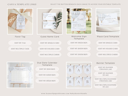 French Blue Hot Air Balloon Baby Shower Collection - House of Paper Blooms