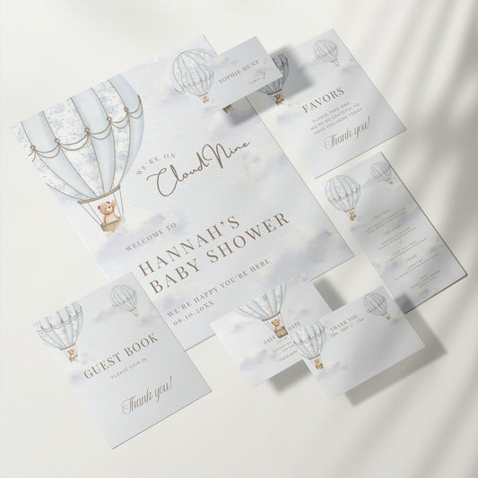 French Blue Hot Air Balloon Baby Shower Collection - House of Paper Blooms