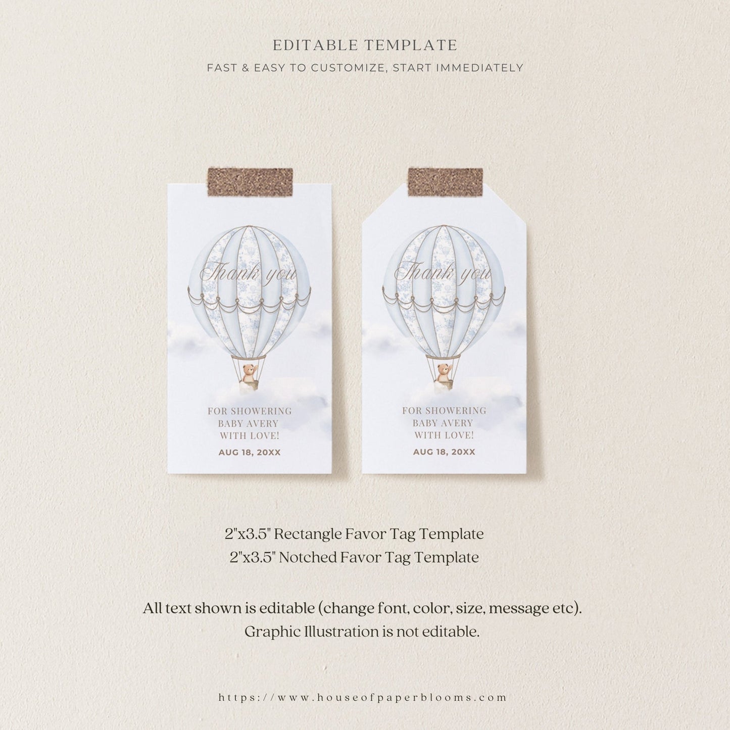French Blue Hot Air Balloon Baby Shower Collection - House of Paper Blooms