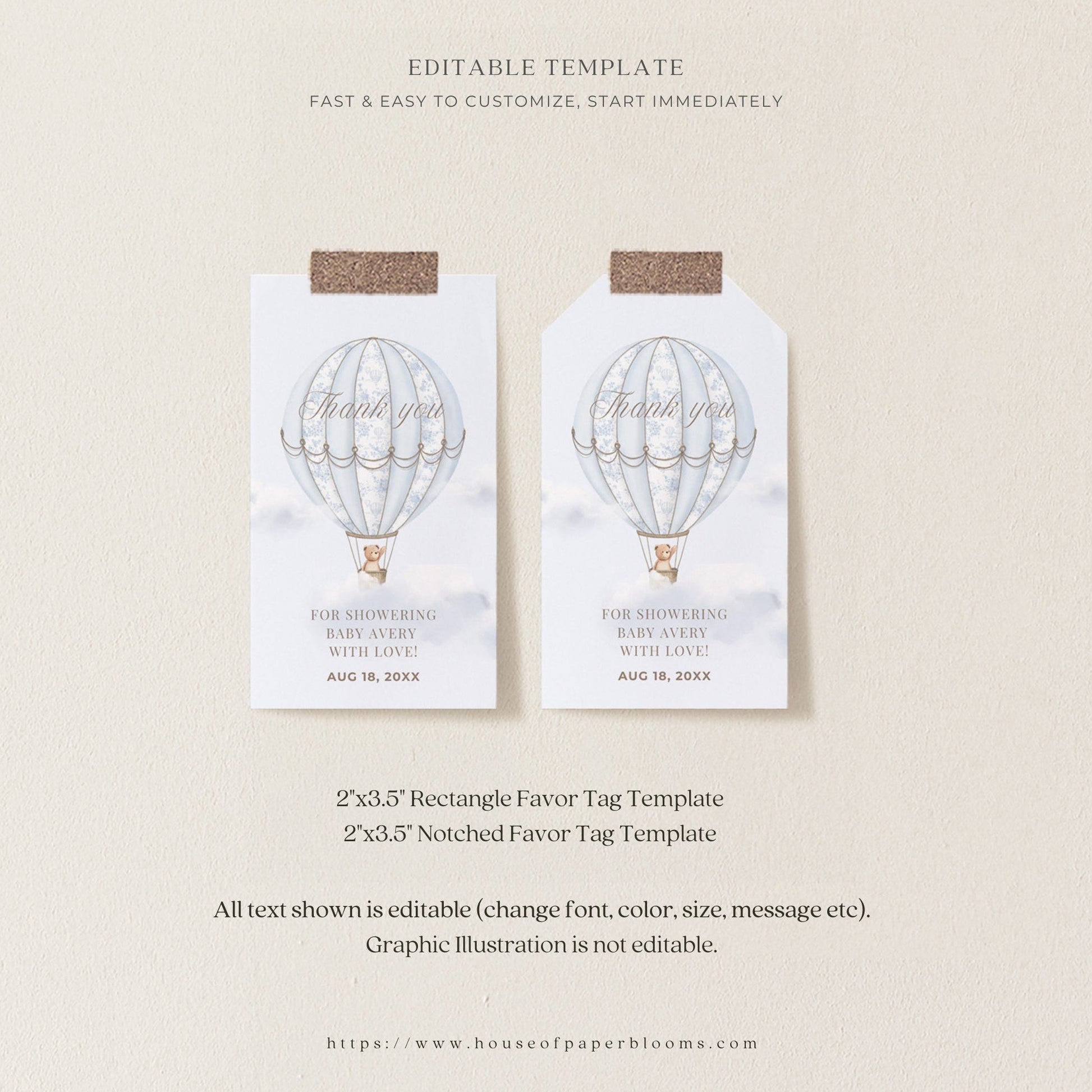 French Blue Hot Air Balloon Baby Shower Collection - House of Paper Blooms