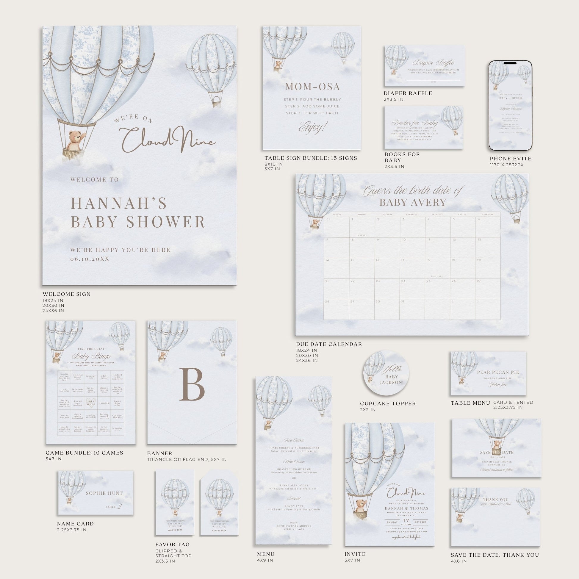 French Blue Hot Air Balloon Baby Shower Collection - House of Paper Blooms