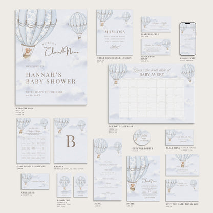 French Blue Hot Air Balloon Baby Shower Collection - House of Paper Blooms